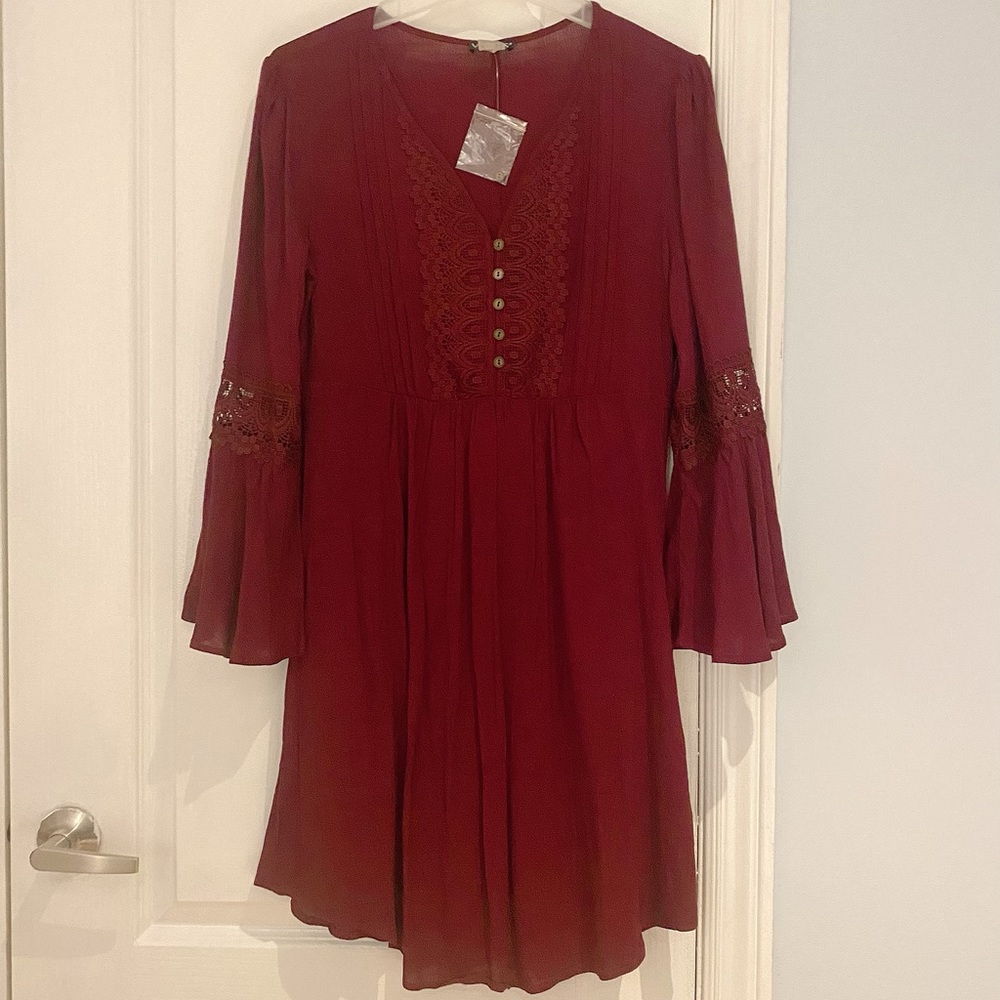 Burgundy bell sleeve dress
